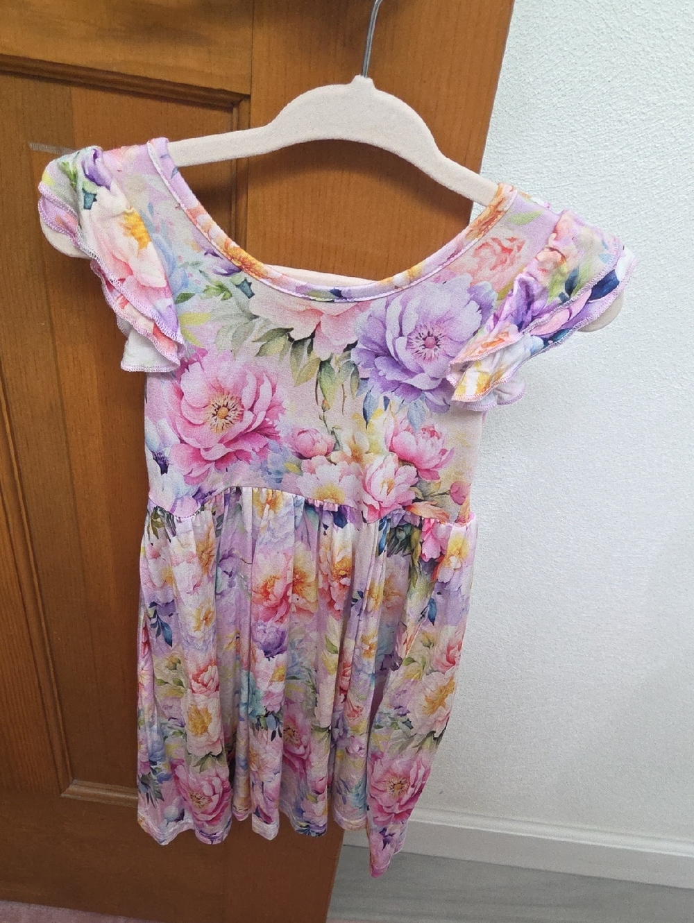 Floral Ruffle Sleeve Girls Dress - Pastel Multi
